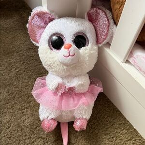 Ty White and Pink Stuffed Mouse
